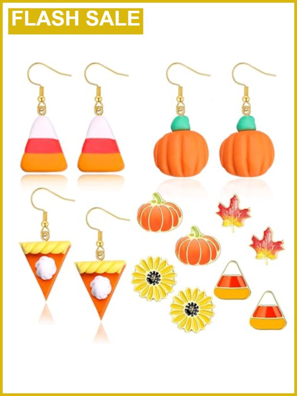 Thanksgiving Earrings Set 7 Pairs Polymer Clay Alloy Stud Dangle Fall Jewelry